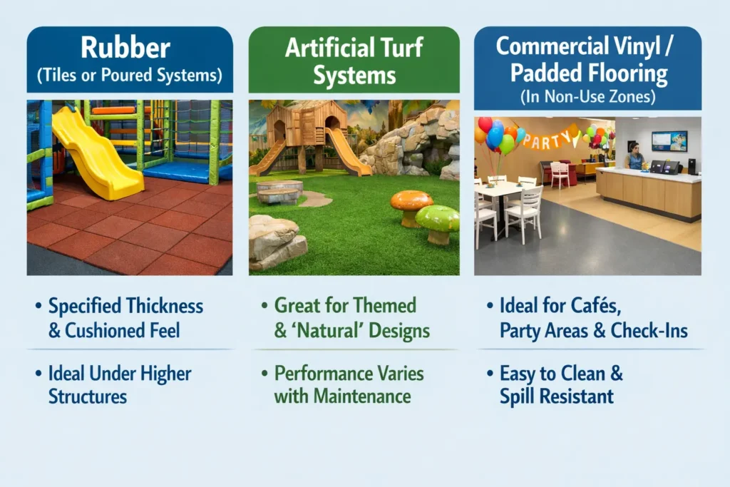 Top layer of indoor playground floor surface type compaison 