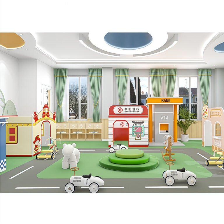 Mini town role play zone for play cafes with street layout