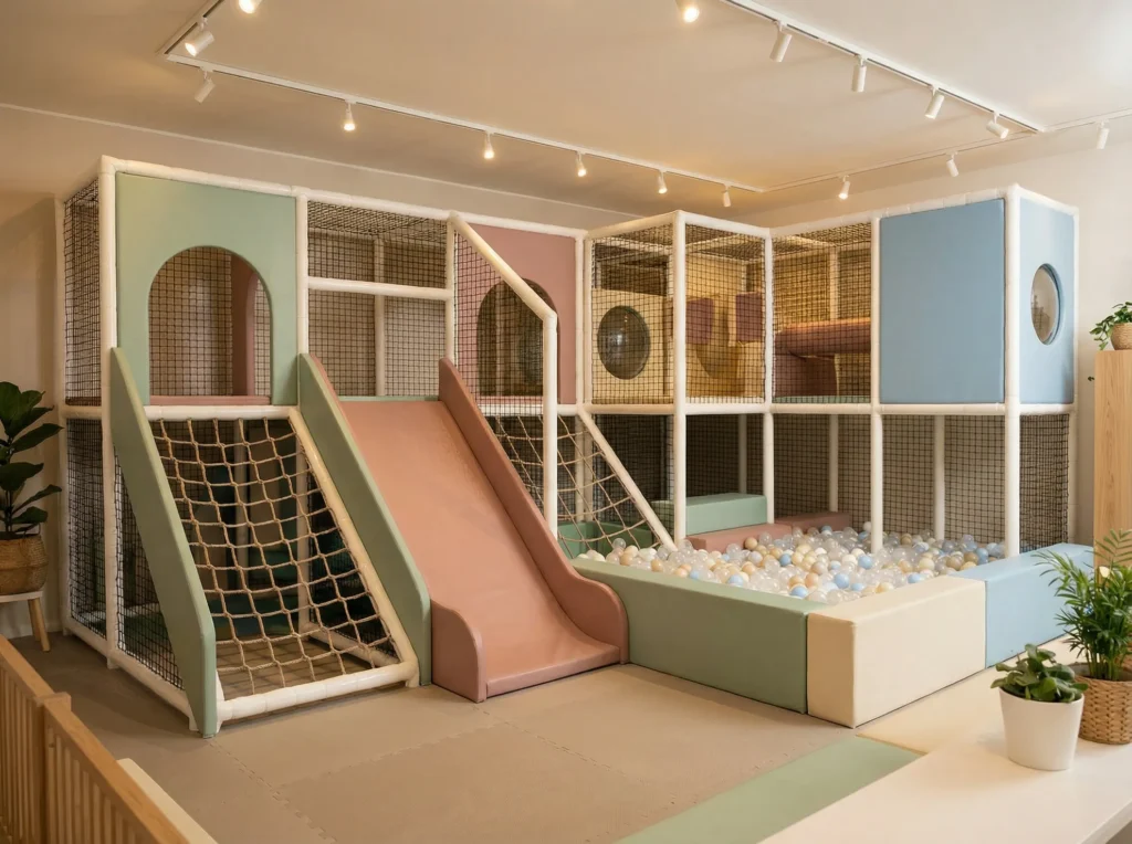 Premium indoor playground equipment with aesthetic pastel design