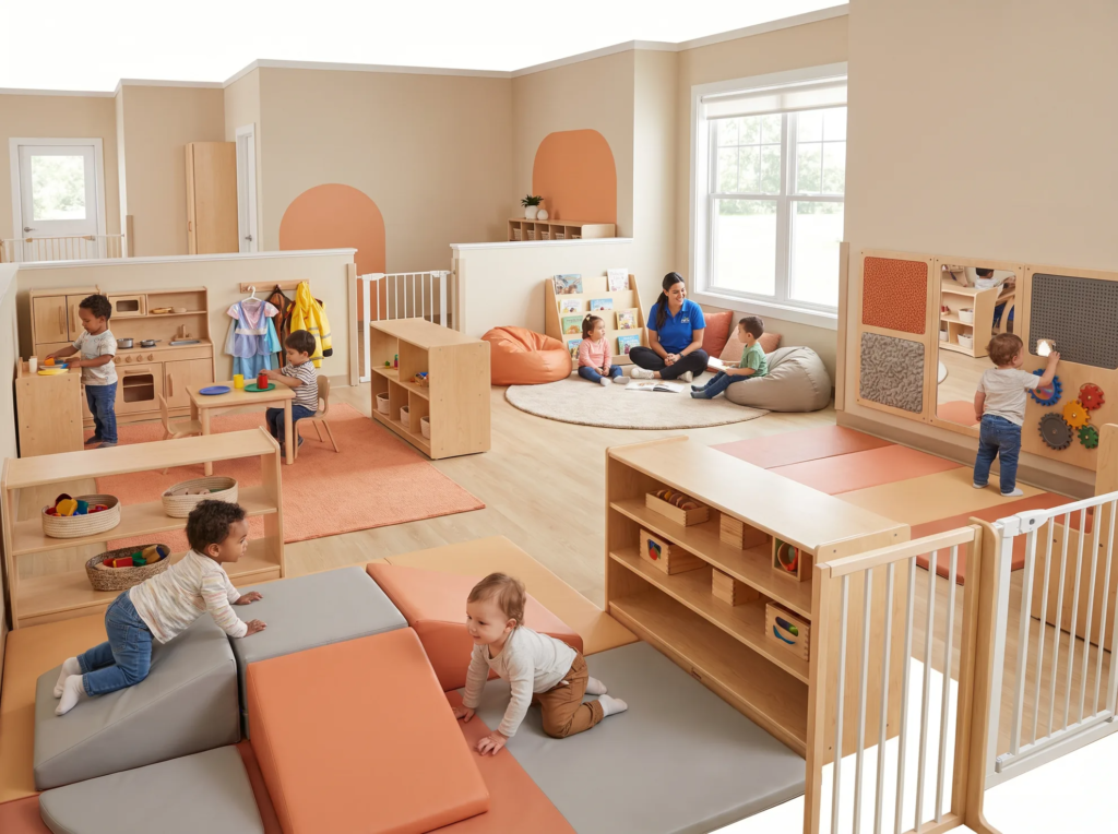 Real daycare play environment with different activity zones