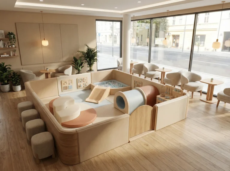 Indoor play area with soft structures