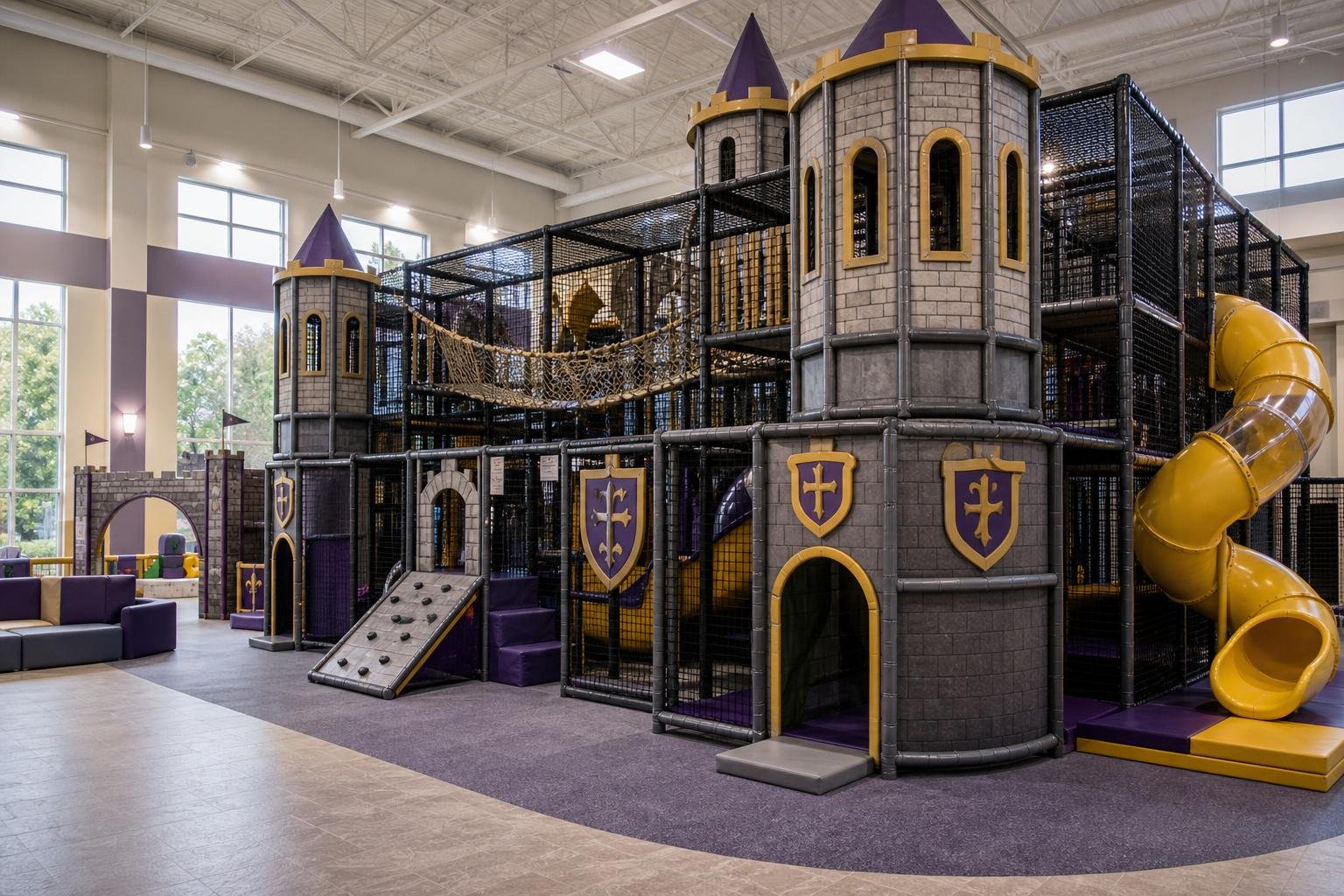 Castle and Kingdom themed indoor playground structure for church spaces