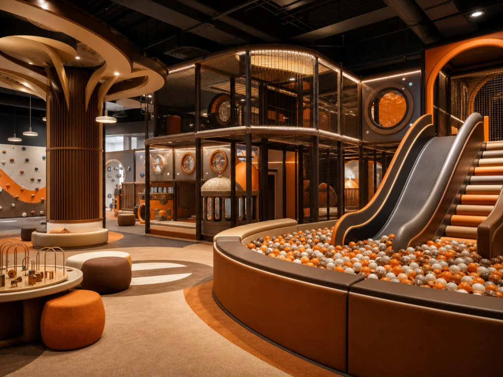 Bright play area with seating options.