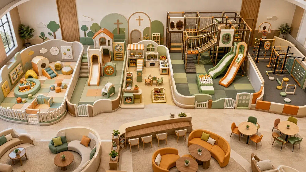 Age zoning layout diagram for a church or FEC Noah's Ark indoor playground