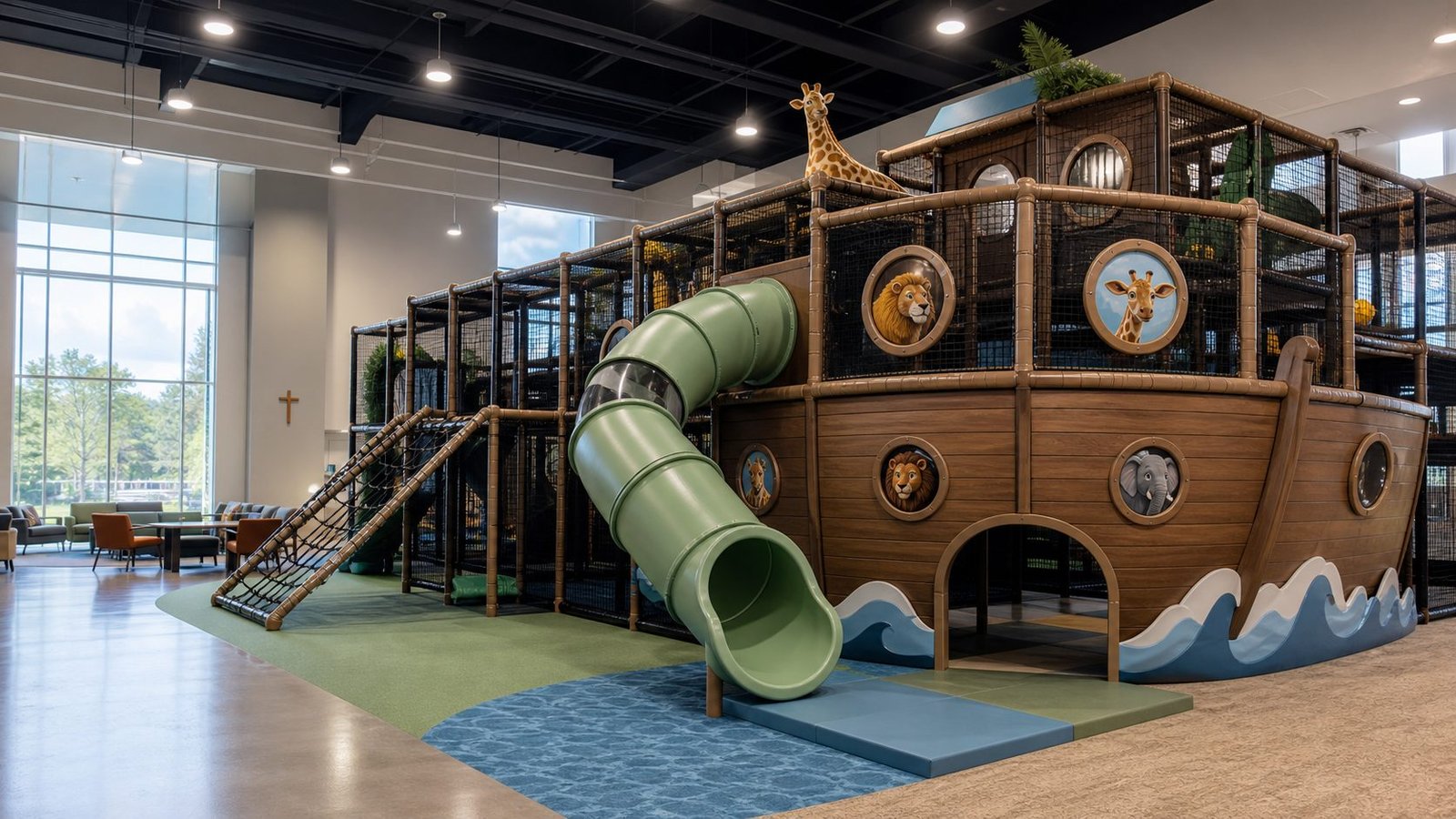 Noah's Ark fellowship hall indoor playground installation