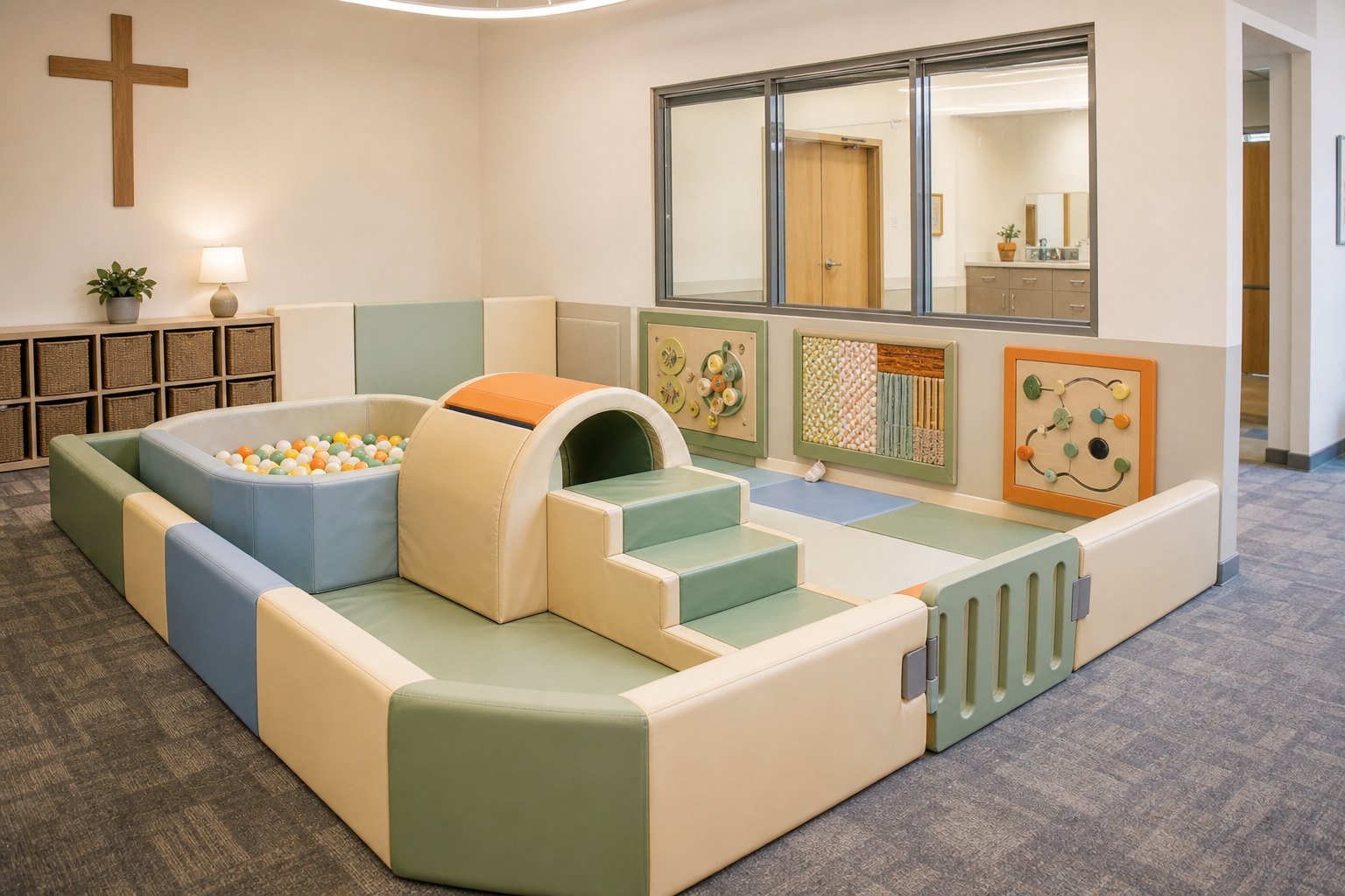 Toddler soft play zone for a church nursery room
