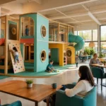 Adding a playground to your business with children playing while parents relax nearby
