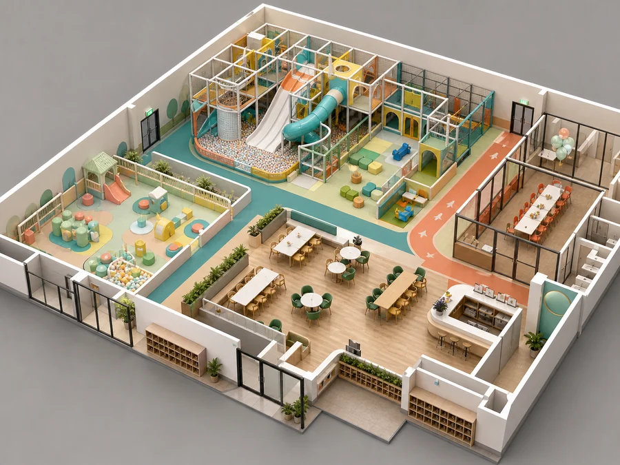 Indoor playground layout concept after choosing a commercial location