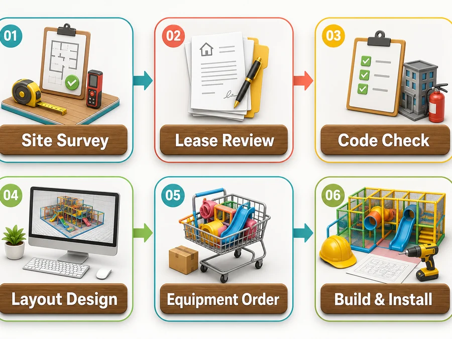 Indoor playground project workflow from site survey to build and installation
